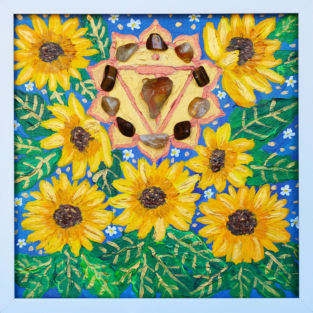 Solar Plexus Sunflower Crystal Grid Painting