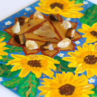 Solar Plexus Sunflower Crystal Grid Painting